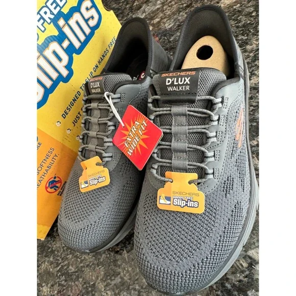 Skechers Slip-ins DLux Walker 2.0 Rezinate Charcoal shoes Men 11 Extra Wide Fit